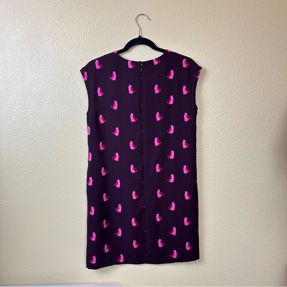 LOFT Plum Shift Cat Dress‎ Bright Pink Print FLAW Office Whimsy XS - Picture 5 of 5